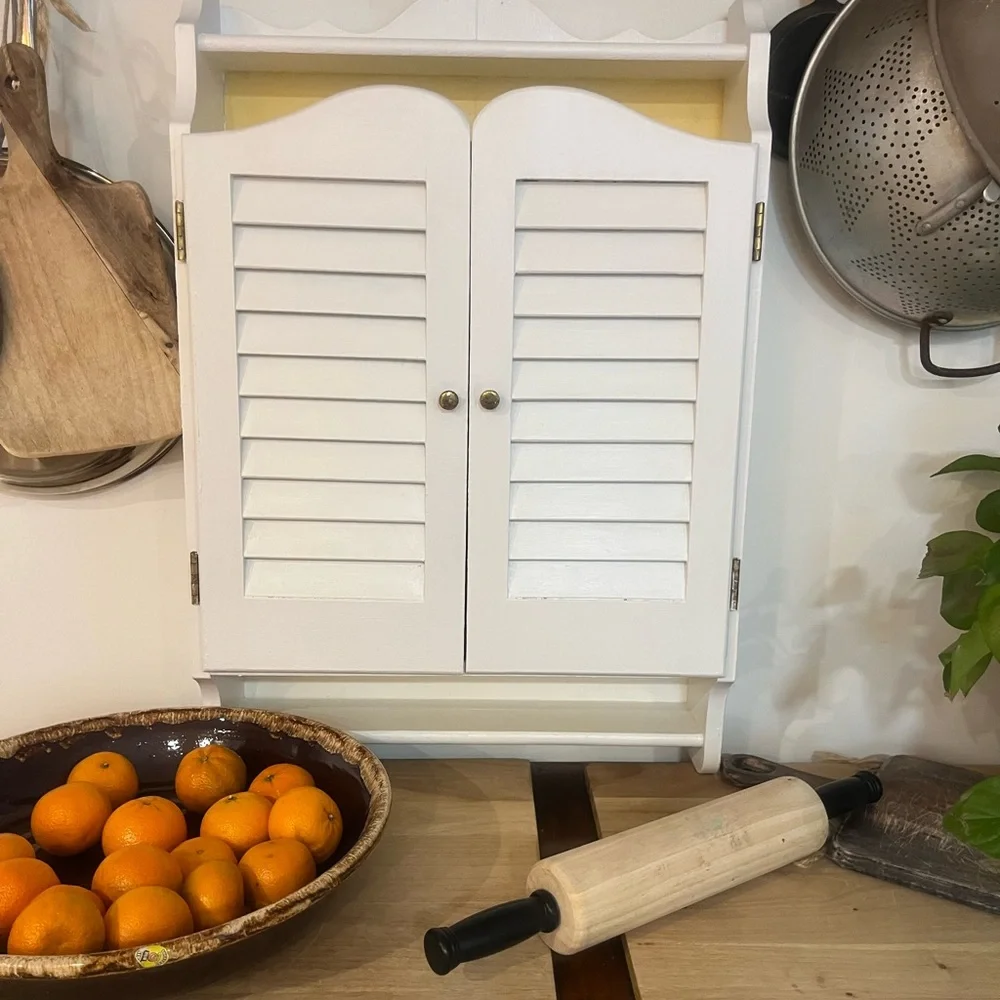 Vintage Wall Mount Spice Rack w Brass Hardware - Picture 9 of 15